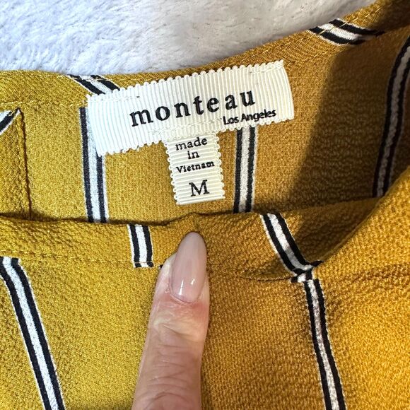 Monteau Los Angeles JUNIORS Mustard Yellow Stripe Flare Sleeves Top Size Medium - Picture 3 of 7